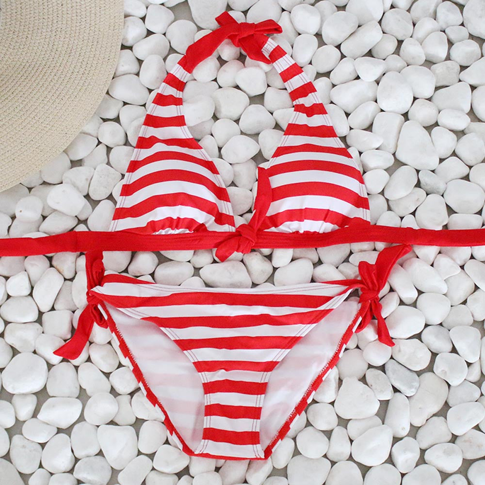 Maillot de bain deux pièces licou bikini sexy dos nu imprimé marin - Chic&Shines