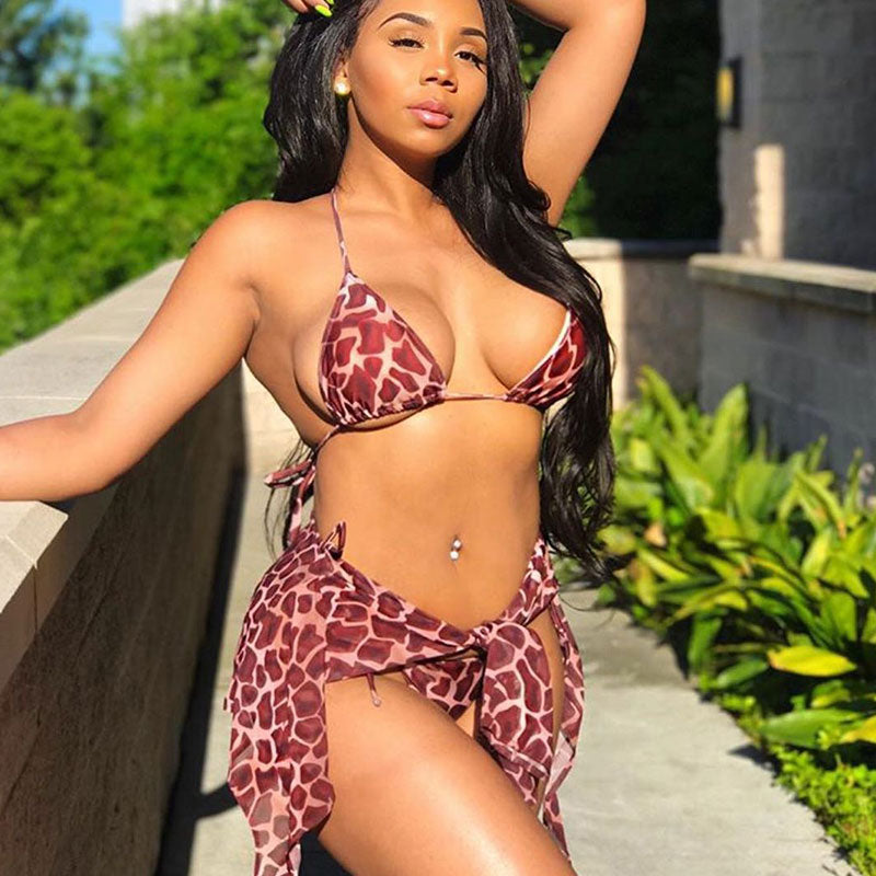Bikini trois pièces sexy avec son kimono imprimé léopard - Chic&Shines