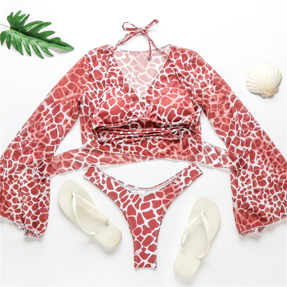 Bikini trois pièces sexy avec son kimono imprimé léopard - Chic&Shines