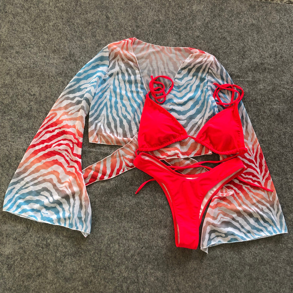 Bikini trois pièces sexy avec son kimono imprimé léopard - Chic&Shines
