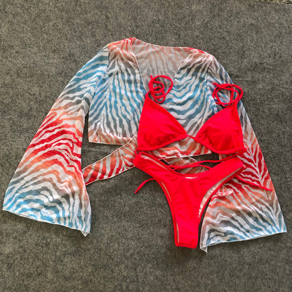 Bikini trois pièces sexy avec son kimono imprimé léopard - Chic&Shines