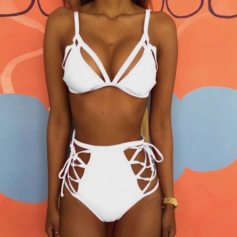 Maillot de bain deux pièces taille haute à lacet ajustable - Chic&Shines