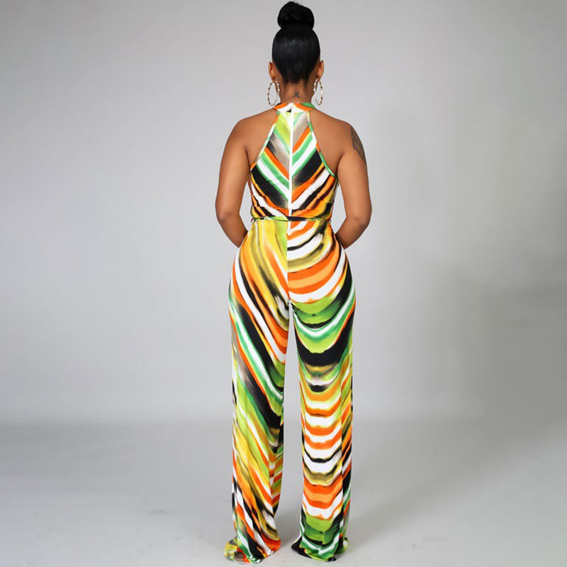 Combinaison pantalon évasé licou décontractée imprimé abstrait - Chic&Shines