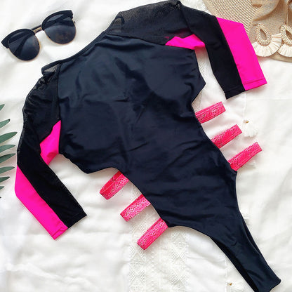 Maillot de bain à manches longues à fermeture éclair à bandes latérales - Chic&Shines