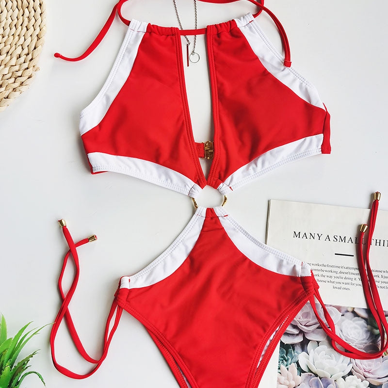 Maillot De Bain Une Pièce Sexy Lacets de couleur contrastée - Chic&Shines