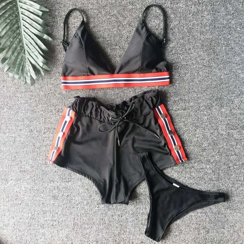 Swimsuit with straps, shorts and three-piece bikini 