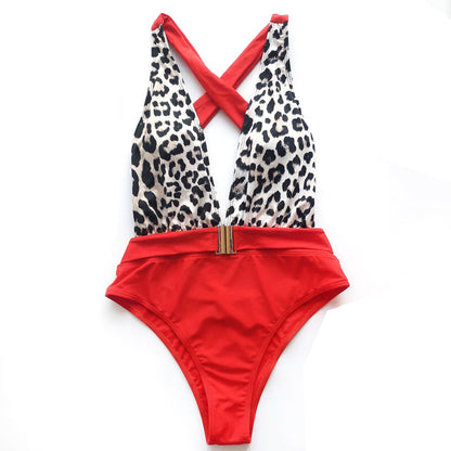 Maillot De Bain Une Pièce Boucle en métal sexy à col en V. - Chic&Shines