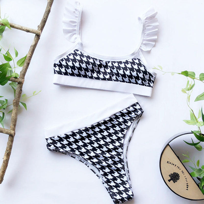 Maillot De Bain Deux Pièces Ensemble Mode Pied-de-poule Volants - Chic&Shines