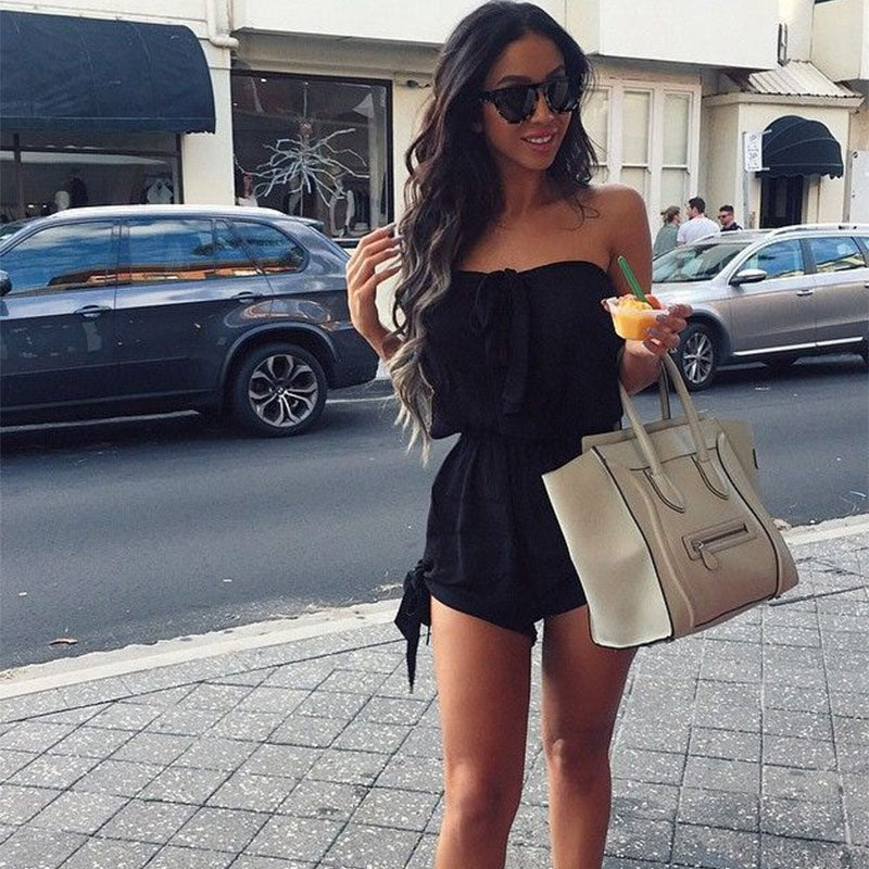 Combishort sans manche à nœud décontractée couleur Unie - Chic&Shines