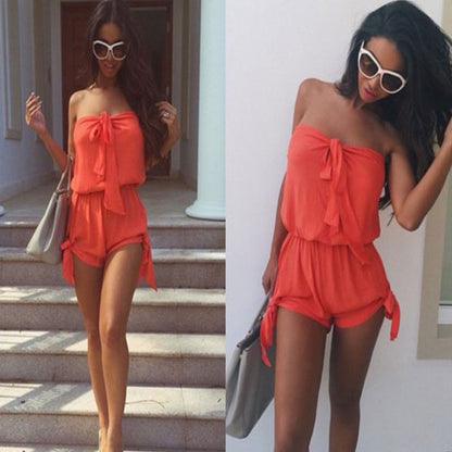 Combishort sans manche à nœud décontractée couleur Unie - Chic&Shines