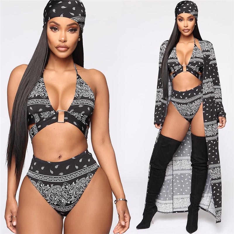 Maillot de bain bikini trois pièces avec imprimé bandana & kimono - Chic&Shines