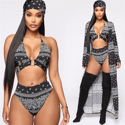Maillot de bain bikini trois pièces avec imprimé bandana & kimono - Chic&Shines