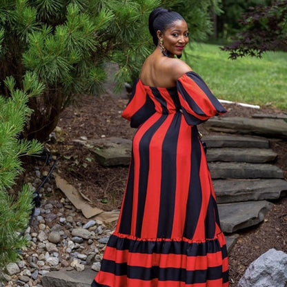 Robe longue rayée à épaules dénudées style Bohème - Chic&Shines