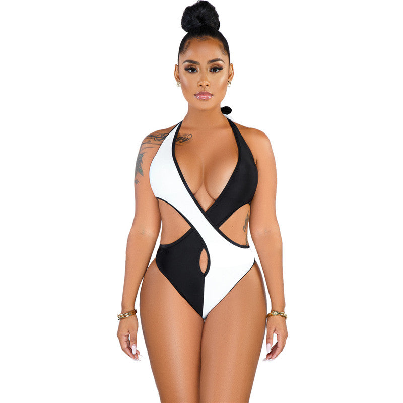 Maillot De Bain Une Pièce Sexy Couleur Contrasté Croisé - Chic&Shines