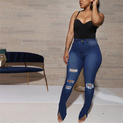 Jean slim déchirée taille haute fentes chevilles - Chic&Shines