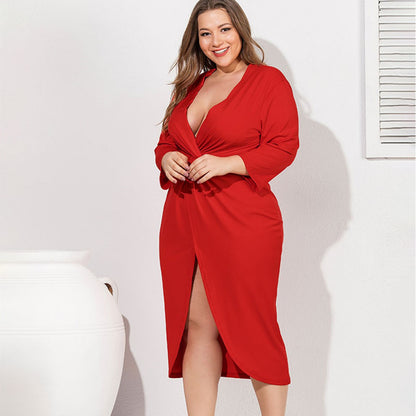 Robe mi-longue col V à ourlet irrégulier - Chic&Shines