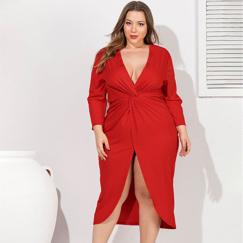 Robe mi-longue col V à ourlet irrégulier - Chic&Shines