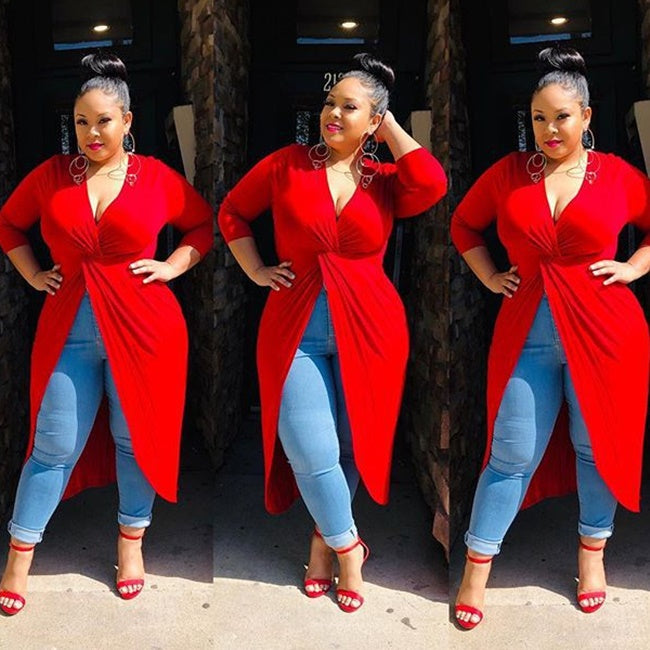 Robe mi-longue col V à ourlet irrégulier - Chic&Shines