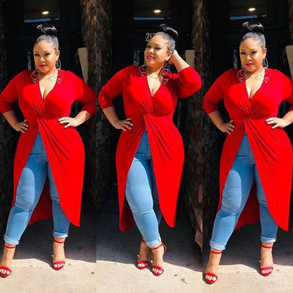 Robe mi-longue col V à ourlet irrégulier - Chic&Shines