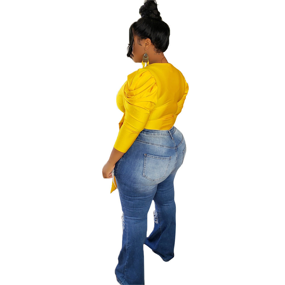 Chemisier col V croisé épaule Bouffante - Chic&Shines