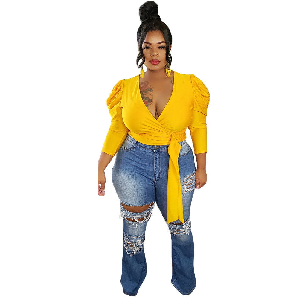 Chemisier col V croisé épaule Bouffante - Chic&Shines