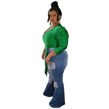 Chemisier col V croisé épaule Bouffante - Chic&Shines