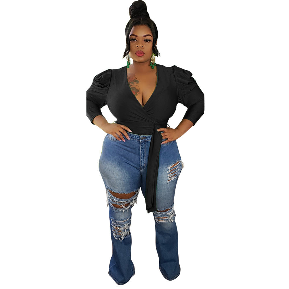 Chemisier col V croisé épaule Bouffante - Chic&Shines