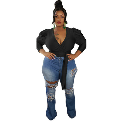 Chemisier col V croisé épaule Bouffante - Chic&Shines