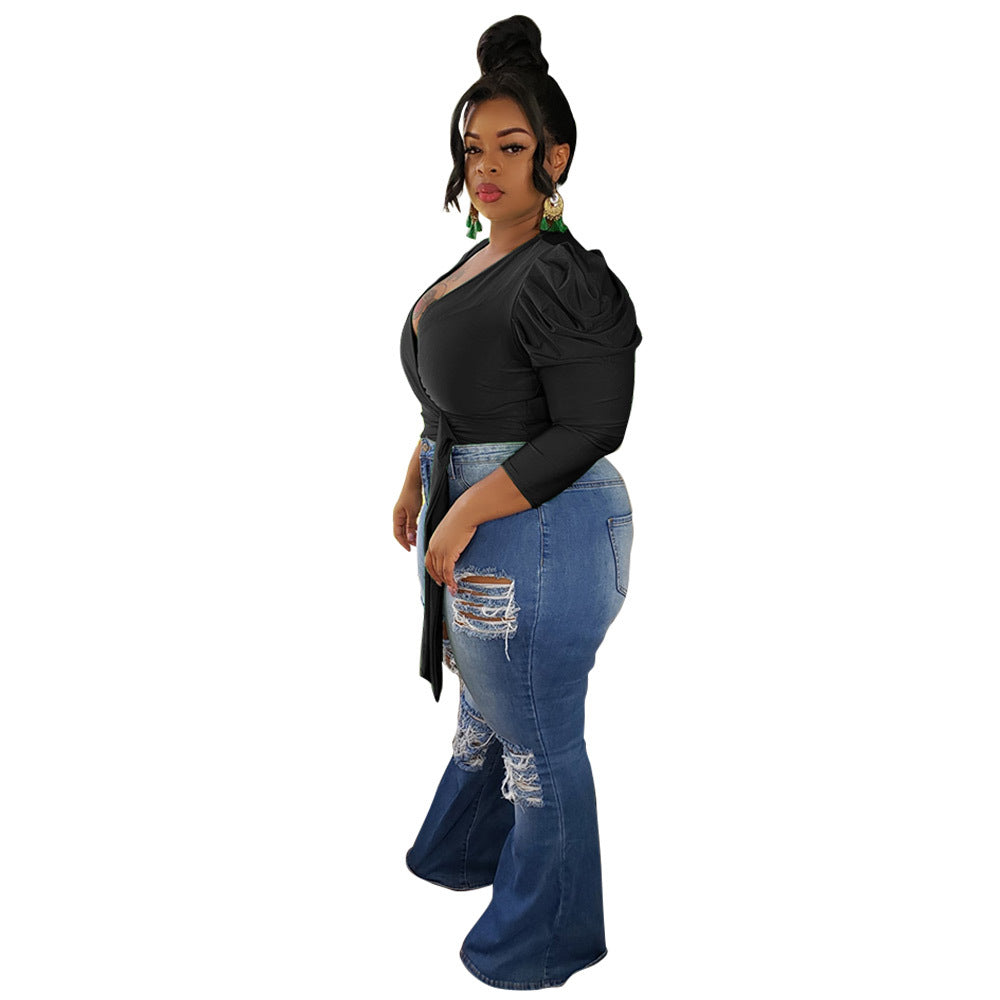 Chemisier col V croisé épaule Bouffante - Chic&Shines