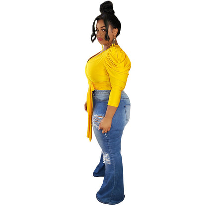 Chemisier col V croisé épaule Bouffante - Chic&Shines