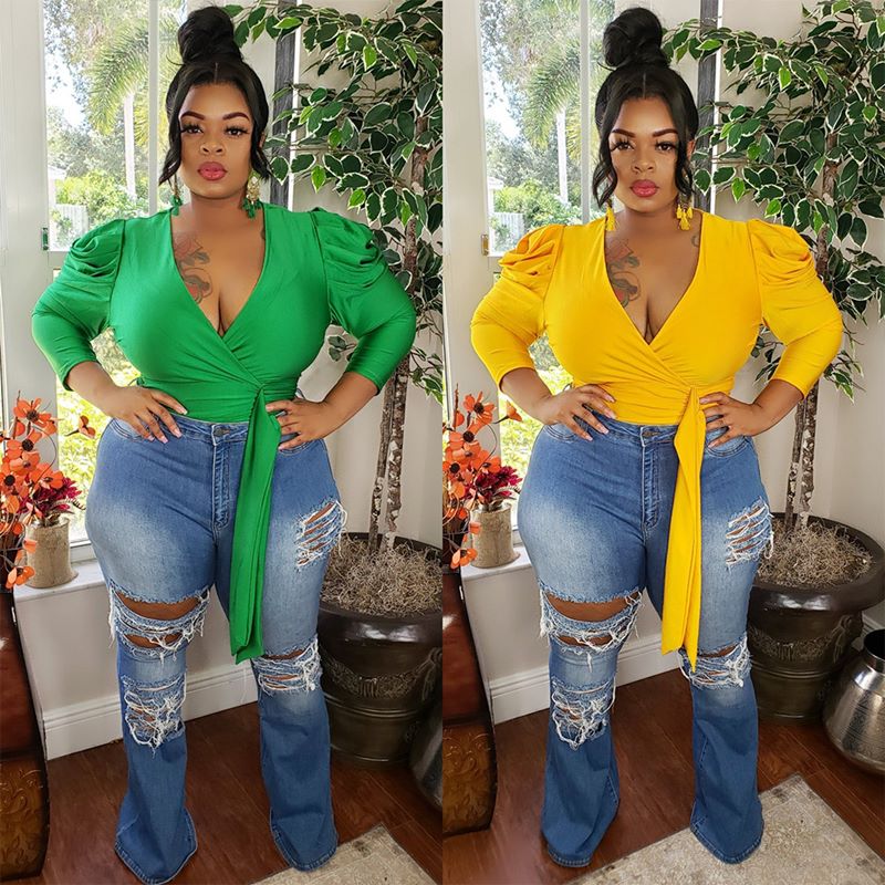 Chemisier col V croisé épaule Bouffante - Chic&Shines