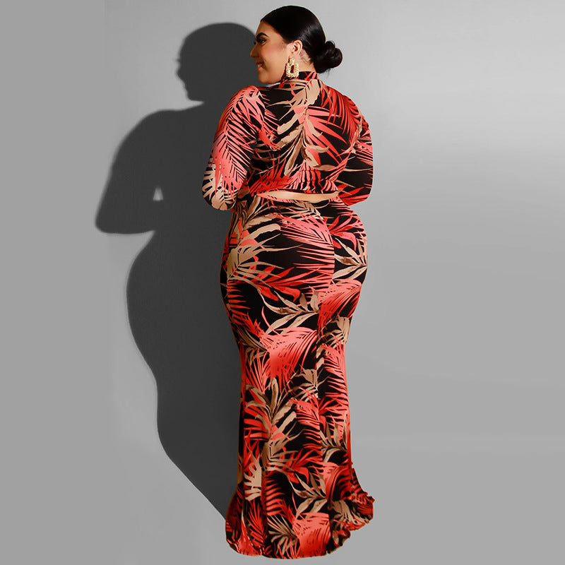 Robe longue moulante col rond à motif - Chic&Shines