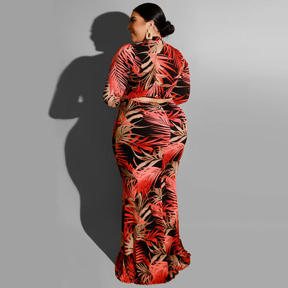 Robe longue moulante col rond à motif - Chic&Shines