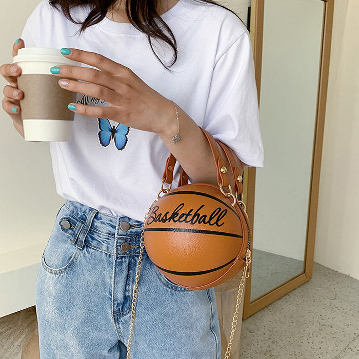 Sac à main Basket-Ball Forme rond Mode Femme, Chaîne doré et Simili cuir