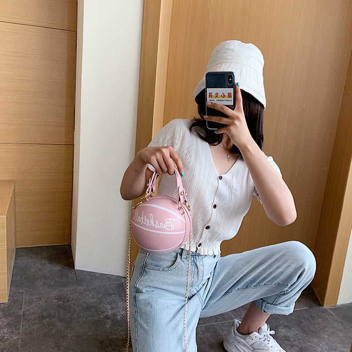 Sac à main Basket-Ball Forme rond Mode Femme, Chaîne doré et Simili cuir - Chic&Shines