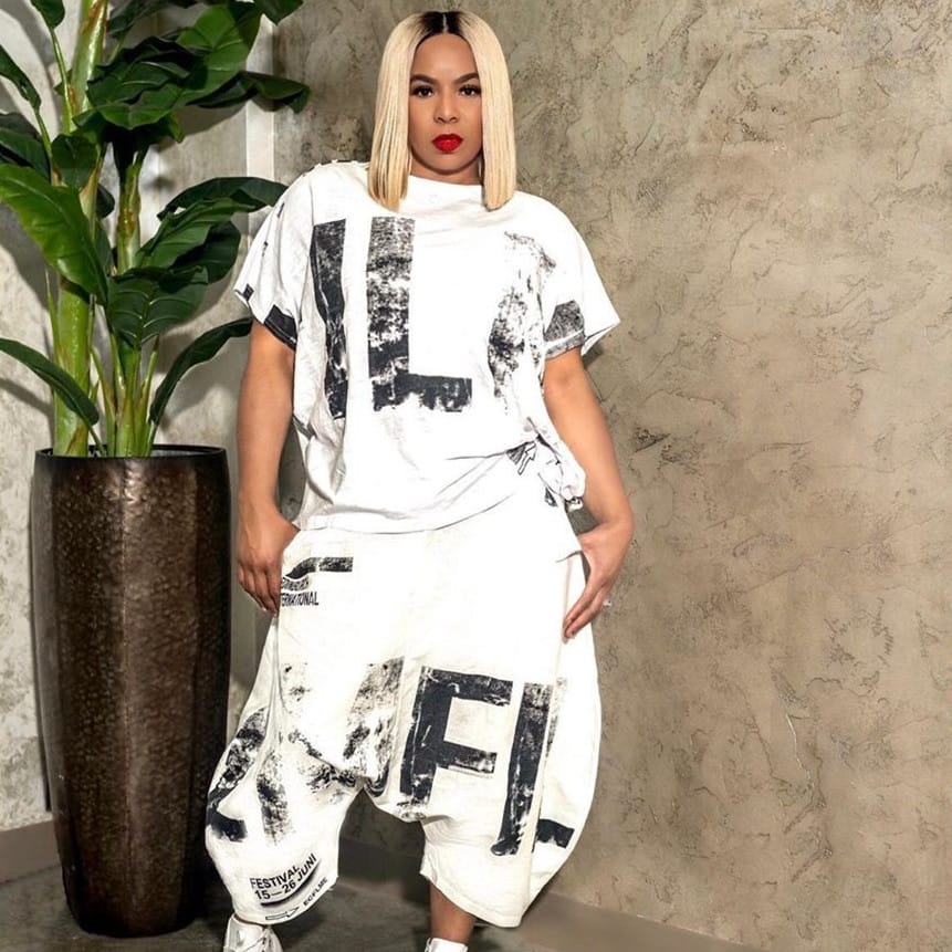 Ensemble haut manches courtes large et son pantalon sarouel impression lettre - Chic&Shines