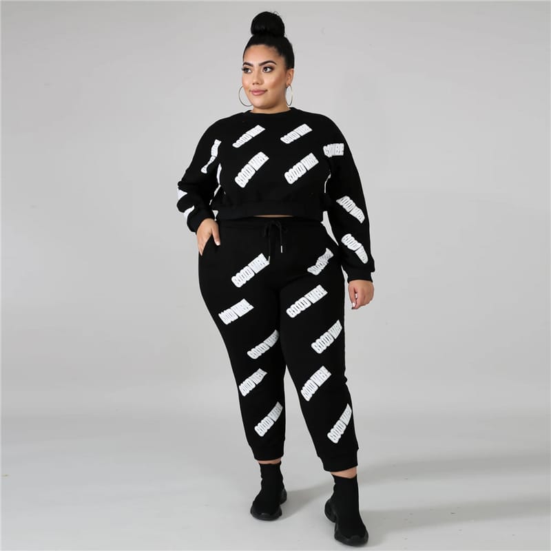 Ensemble Manches Longues Haut Et Pantalon Lettre Pinting - Chic&Shines