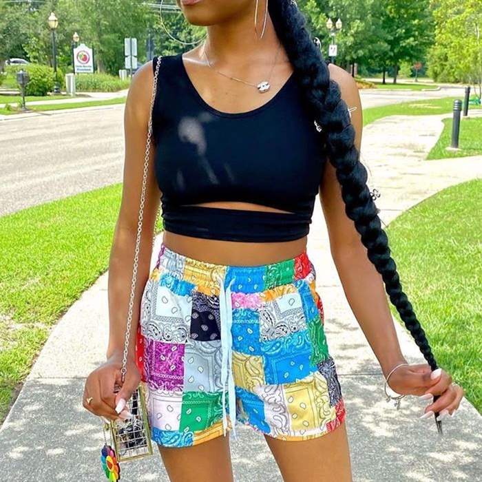 Short court imprimer carreau multicolore - Chic&Shines