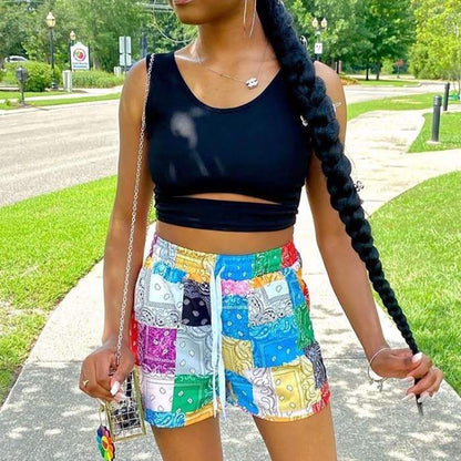 Short court imprimer carreau multicolore - Chic&Shines