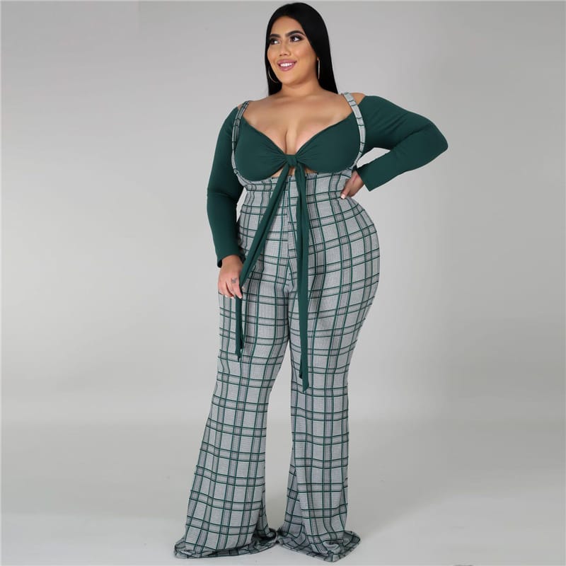 Ensemble haut manches longues à nœud et pantalon bretelles - Chic&Shines