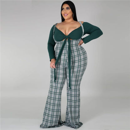 Ensemble haut manches longues à nœud et pantalon bretelles - Chic&Shines