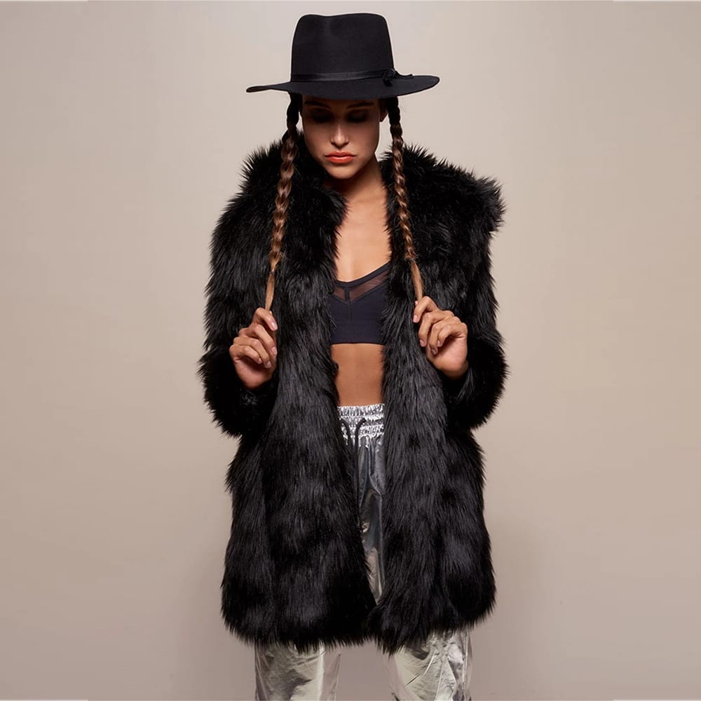 Manteau peluche à capuche imitation fourrure - Chic&Shines