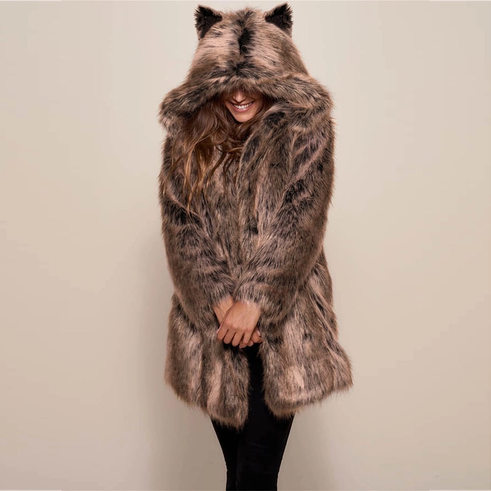 Manteau peluche à capuche imitation fourrure - Chic&Shines