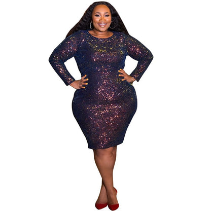 Robe courte manches longues col rond à paillettes - Chic&Shines