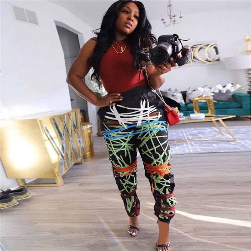 Pantalon de jogging contraste couleur Rayé - Chic&Shines