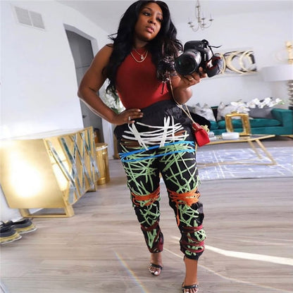 Pantalon de jogging contraste couleur Rayé - Chic&Shines