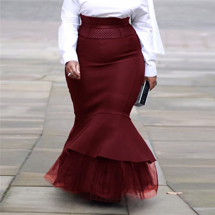 Jupe Taille Haute Modèle Queue De Poisson Couleur Unie a Dentelle - Chic&Shines