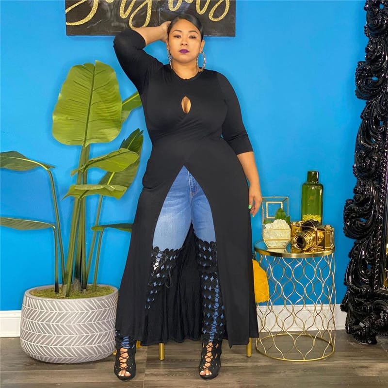 Top Blouse Longue Creux De Couleur Unie - Chic&Shines