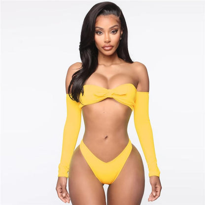 Maillot de bain 2 pièces Bikini épaules dénudées à manches longues - Chic&Shines