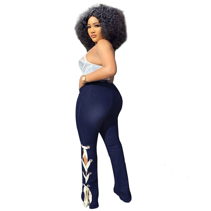 Jeans taille haute bas lacet latéral - Chic&Shines